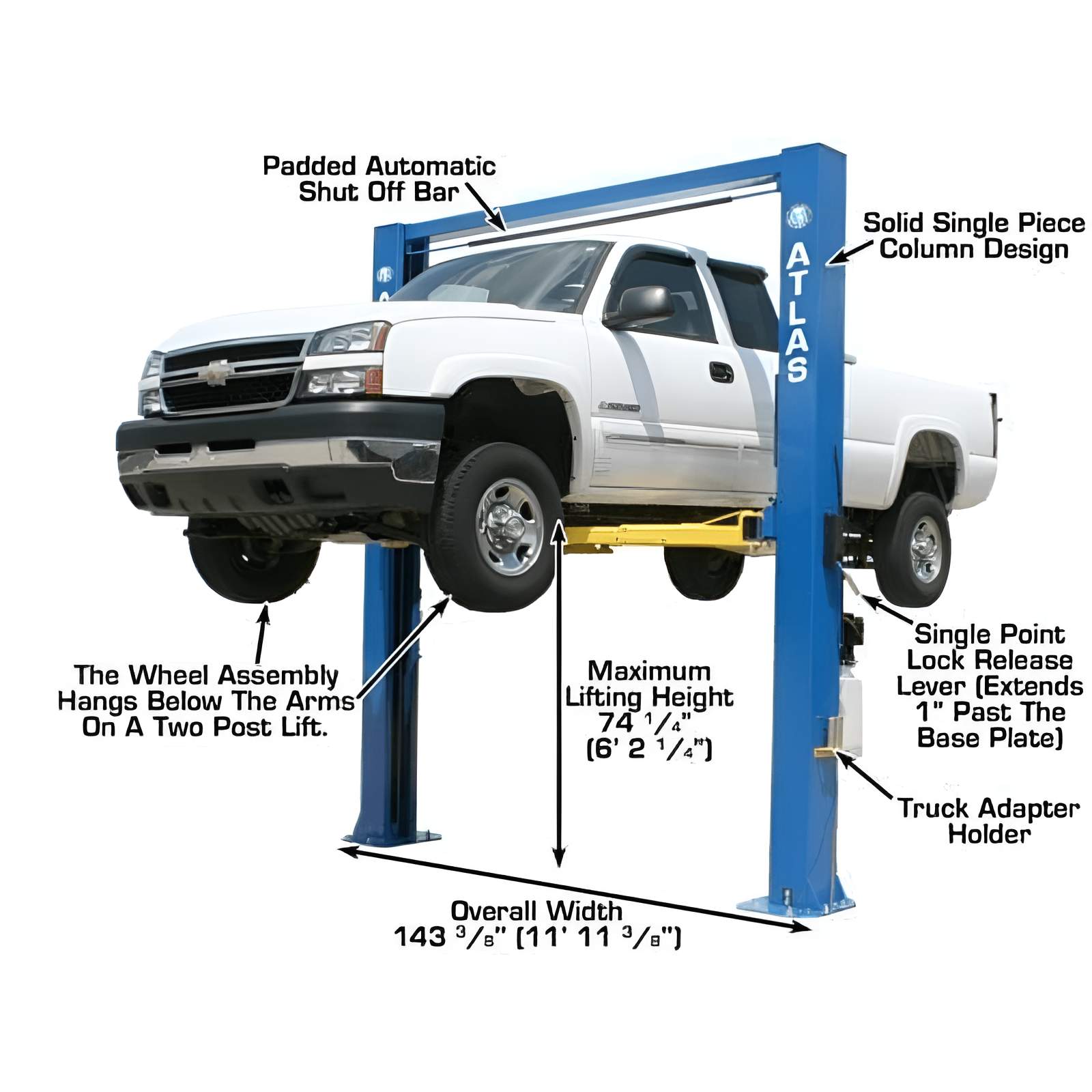 OHX10000X 10,000 lb Extra Tall 2-Post Lift Side View