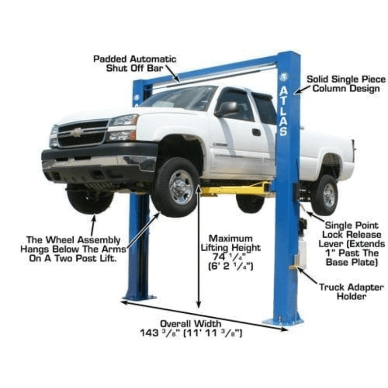 Atlas OHX10000X 10,000 lb Extra Tall 2-Post Lift - Side view