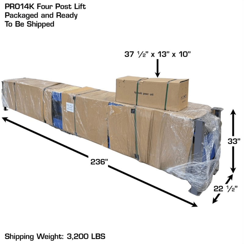 Atlas PRO14KCFA-EXT-COMBO 14000 LB. Extra Long Lift w/ Alignment Kit & RJ8 Combo Packaging View