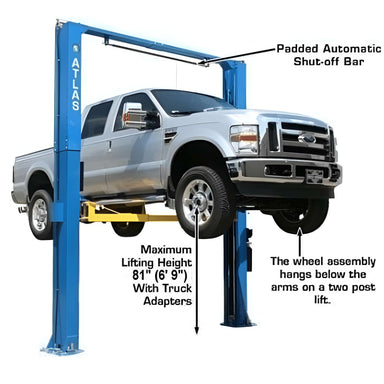 PV12PX 12,000 lb 2-Post Lift Side View with Parts Pointed