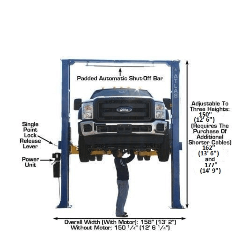 Atlas PV15PX 15,000 lb Overhead 2-Post Lift - Front View