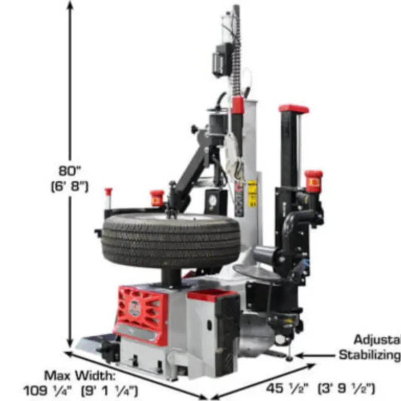 Atlas PTC500 Tire Changer semi side view with tire