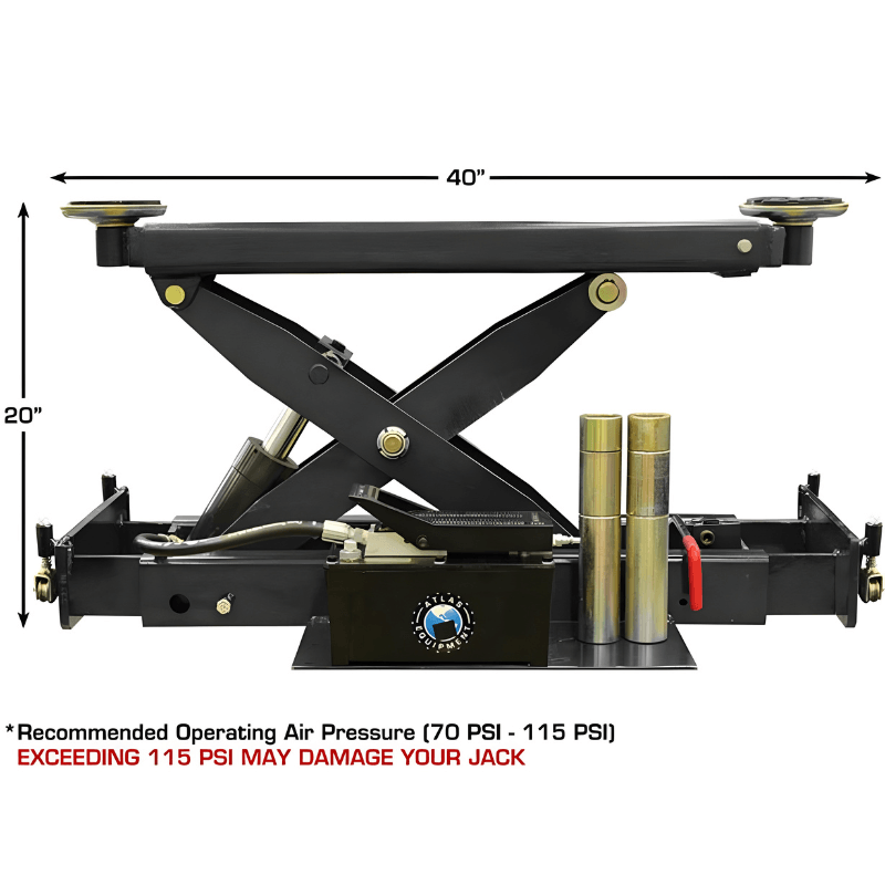 RJ8 8,000 lbs Rolling Bridge Jack Height and Width Dimensions View