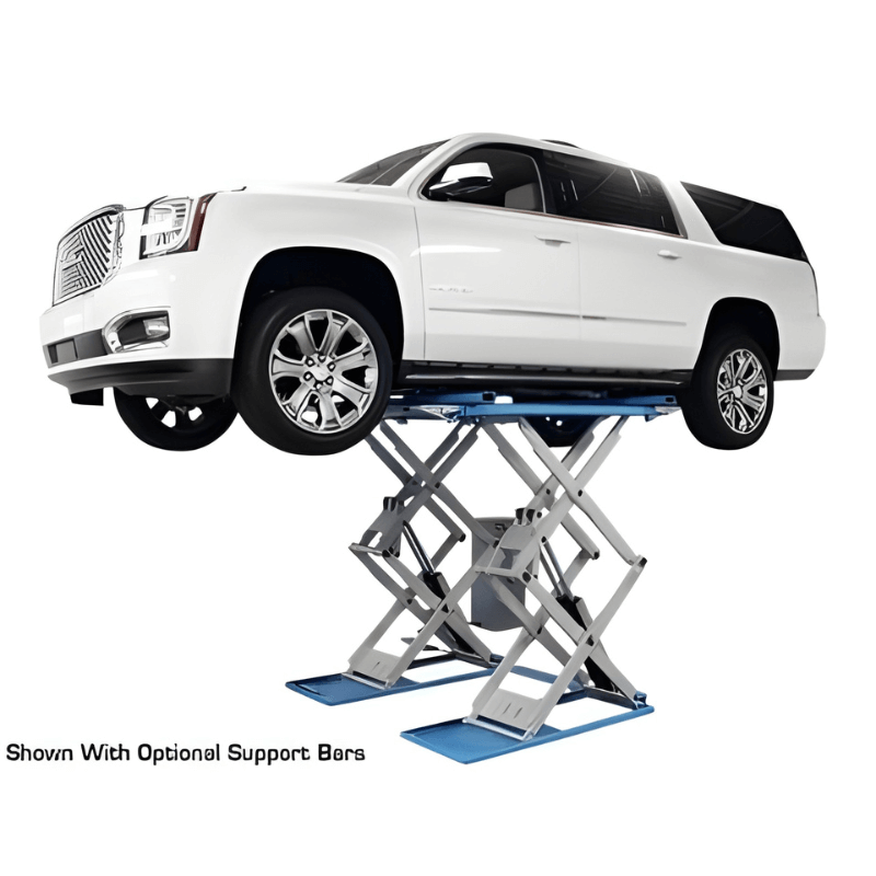 Atlas SLP9K 9,000 lb Full Rise Scissor Lift Side View with Car Lifting