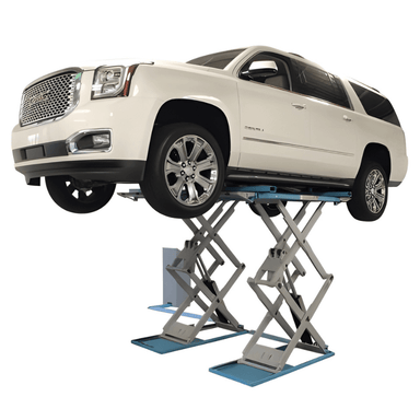 Atlas SLP9K 9,000 lb Full Rise Scissor Lift Semi Side View Lifting High