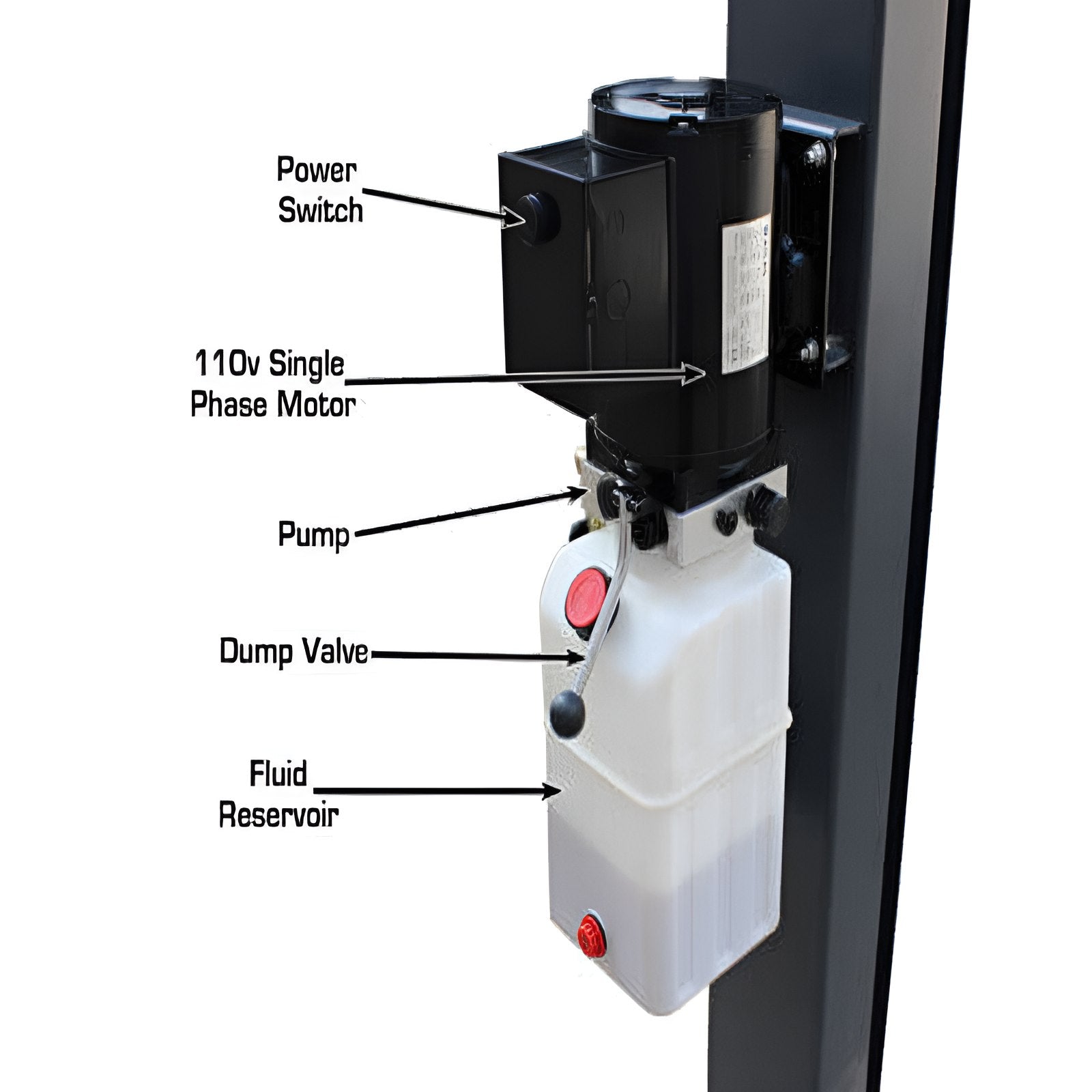 Atlas 408 SL 8,000lb 4 Post Vehicle Storage Lift - Super Deluxe Pump and Motor View