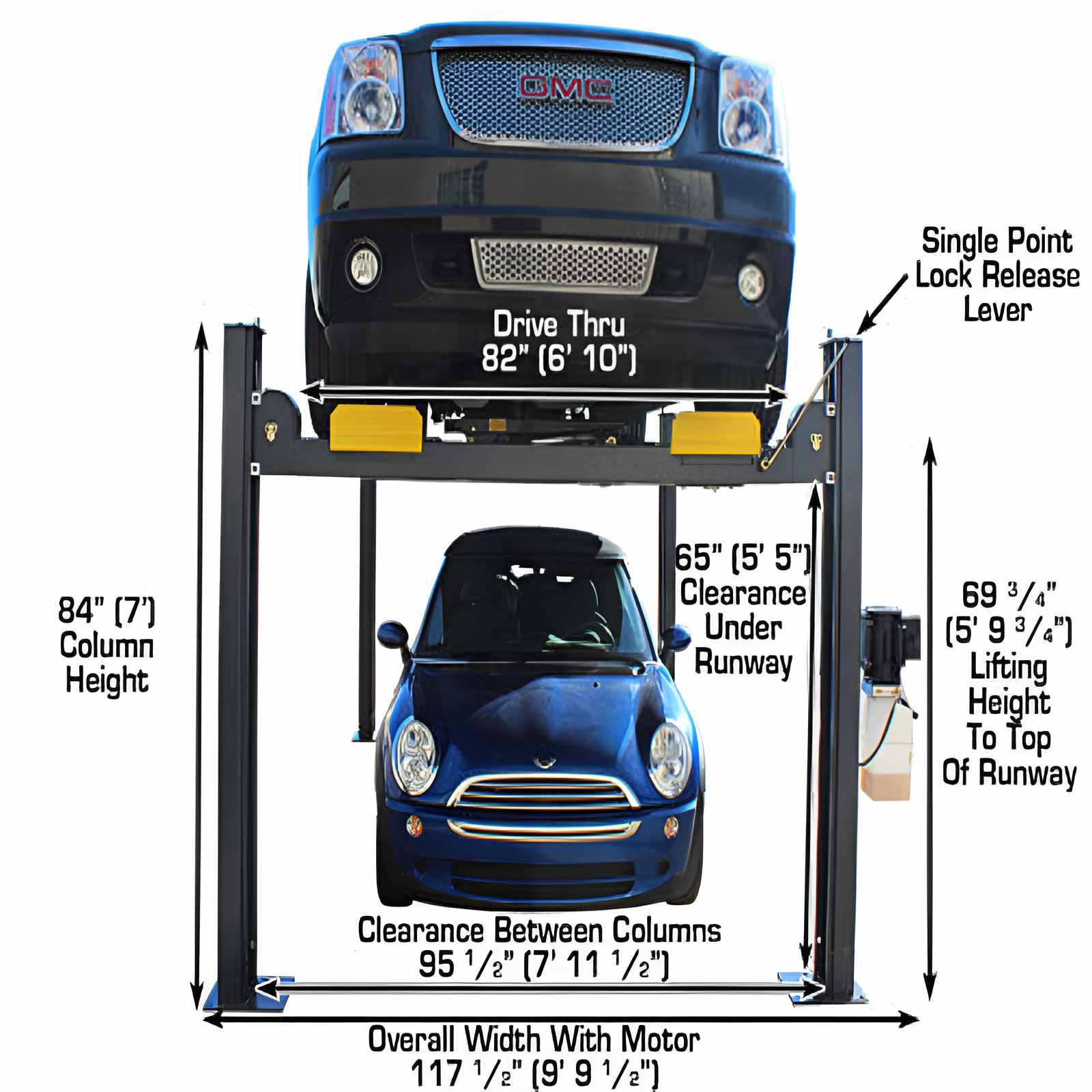 Atlas 408 SL 8,000lb 4 Post Vehicle Storage Lift - Front View