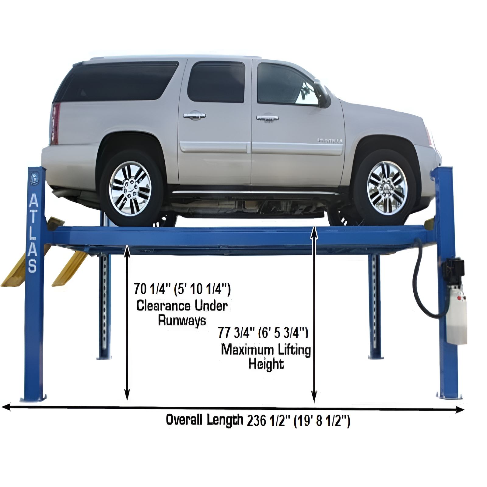 Atlas 412 Lift 12,000 lb - Commercial Full Side View with Car