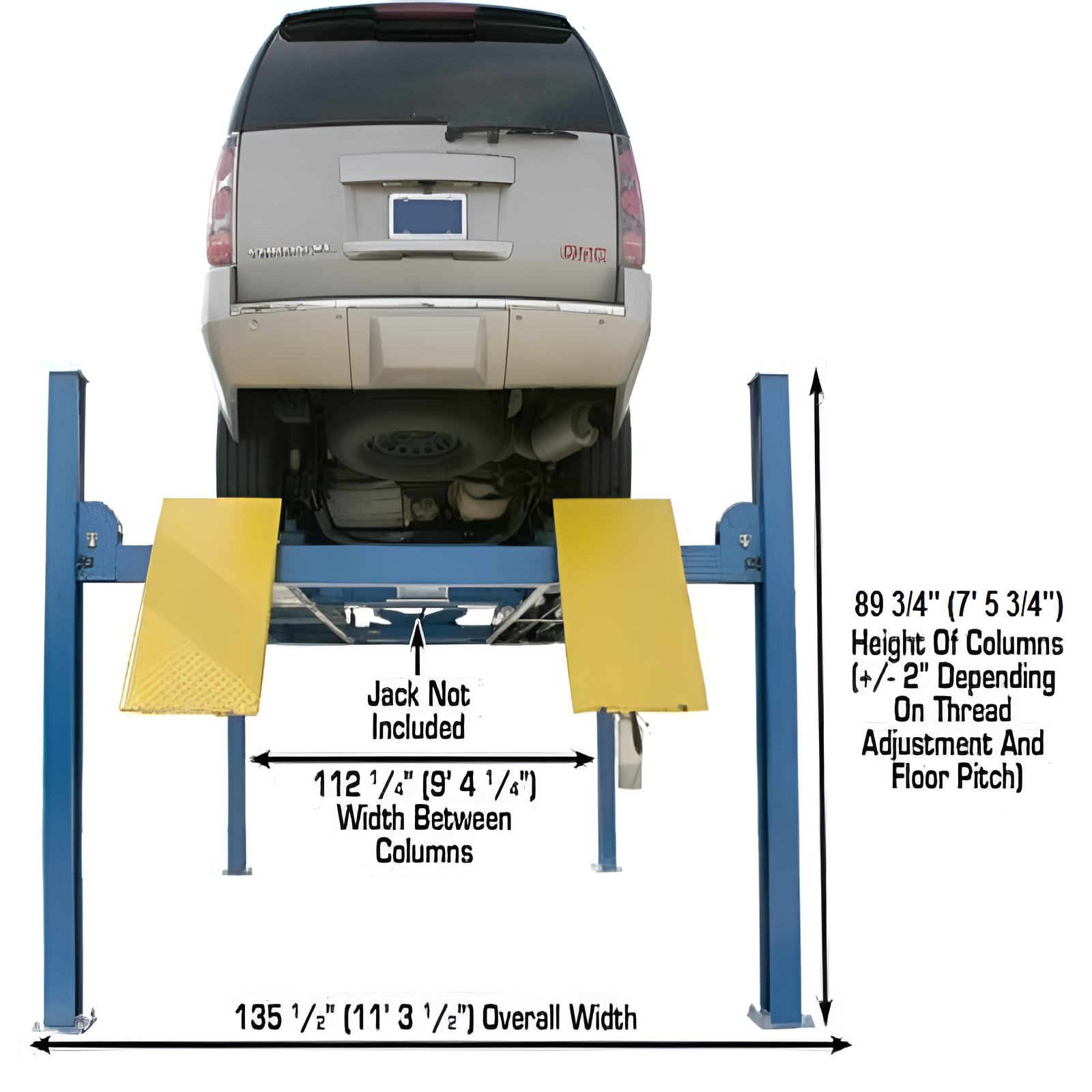 Atlas 412 Lift 12,000 lb - Commercial Blue Frame Lift with Car Back View