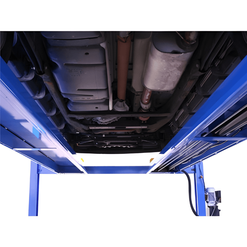 Atlas 412 12,000 lb 4-Post Lift Under Car and Ramps View