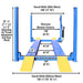 Atlas 414, 14,000 lb 4 Post Lift - Commercial Grade Front View with Dimension and Showing the ramp