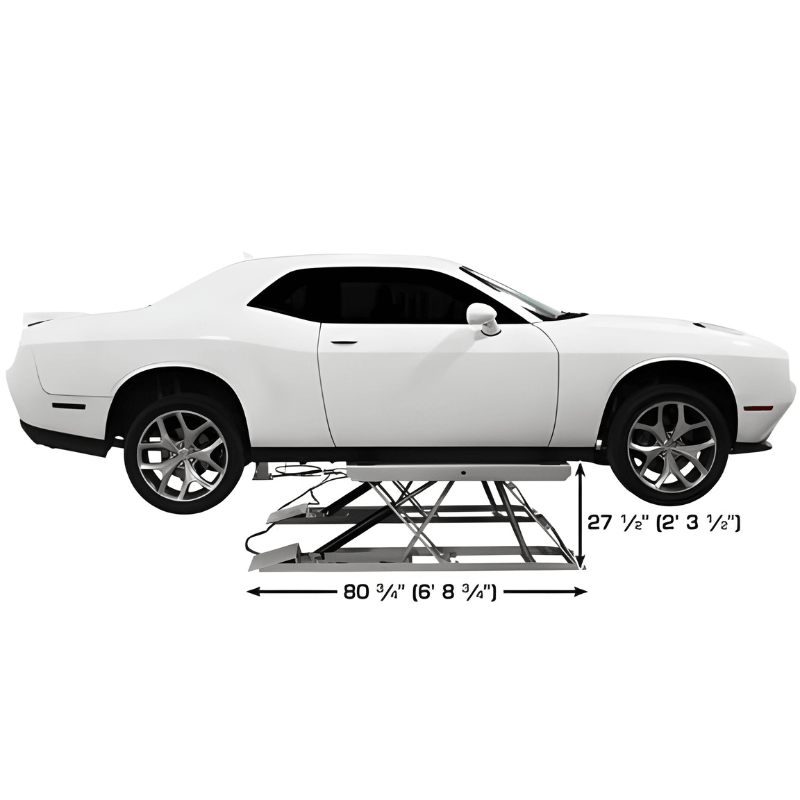 Atlas 6PL 6,000lb Low Rise Scissor Lift - Open Center Side View with Car