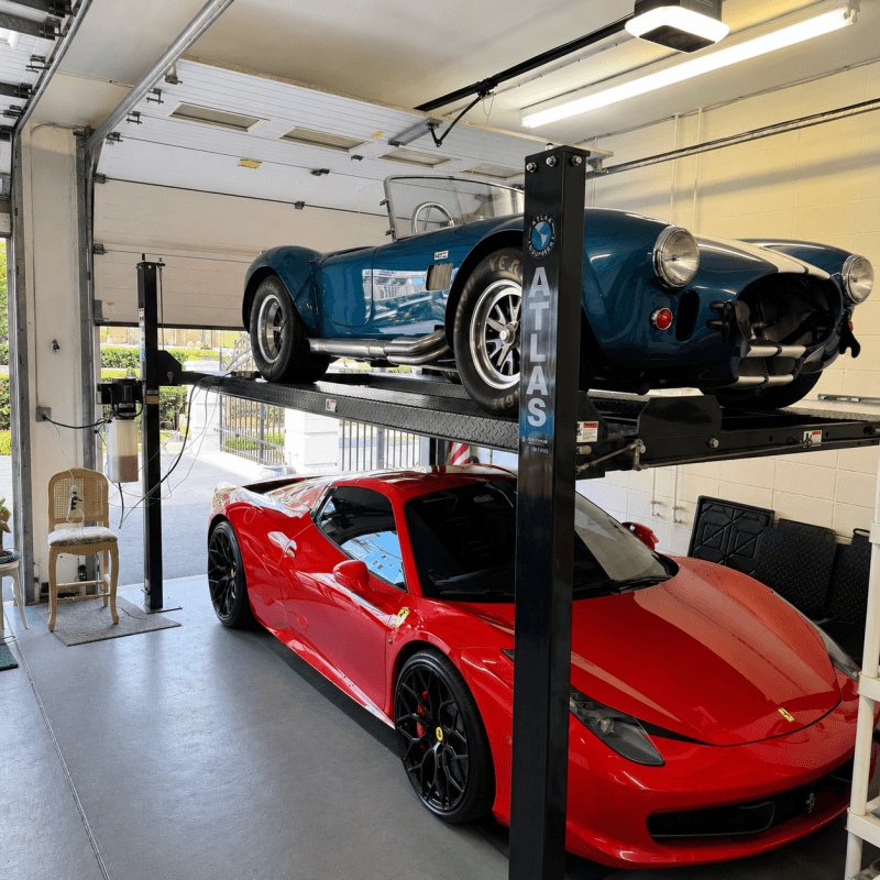 Atlas Pro8000 4 Post with Shelby and Ferrari heavyLift Direct Customer Install