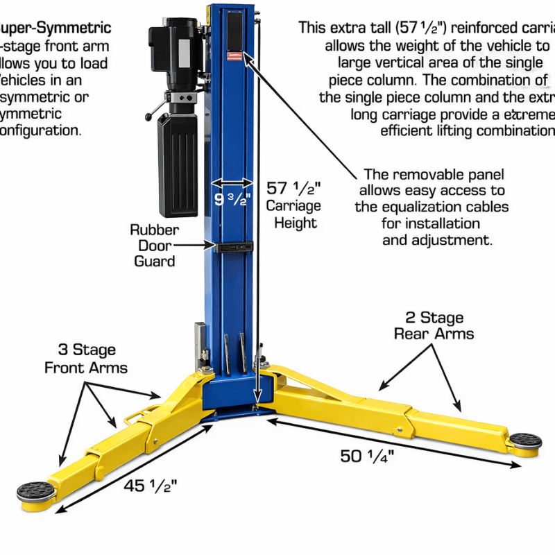 9OHSC-SS 9,000 lb 2 Post Lift 1 Side Post with arm View