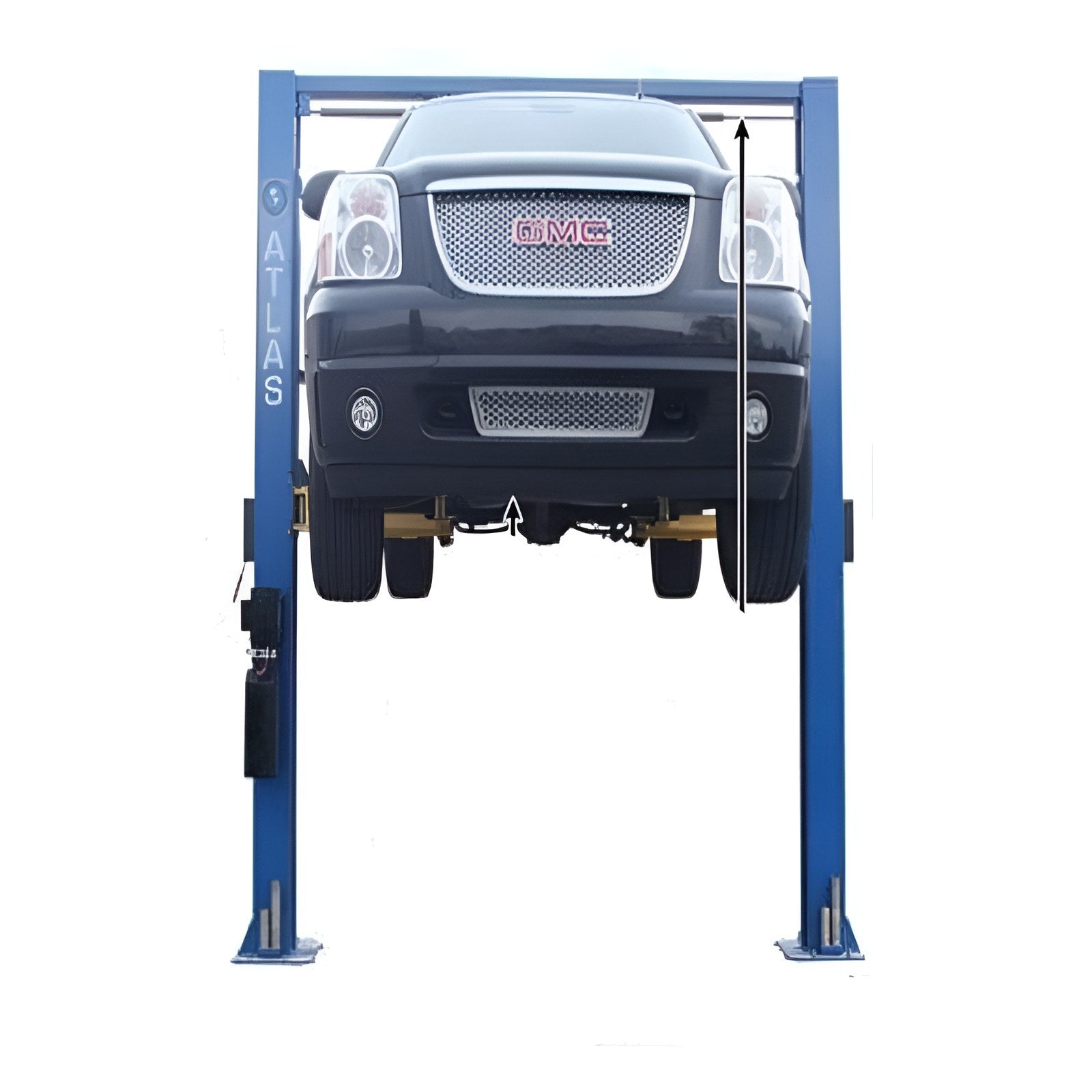 Atlas 9OHSC 9,000 lb Front View with Car Lifting High