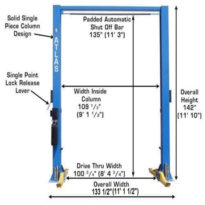 Atlas 9OHSC-SS 9,000 lb Post Lift - Front View