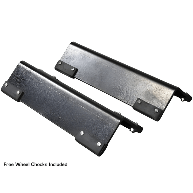 APEX 8 4 Post Lift by Atlas Wheel Chocks View