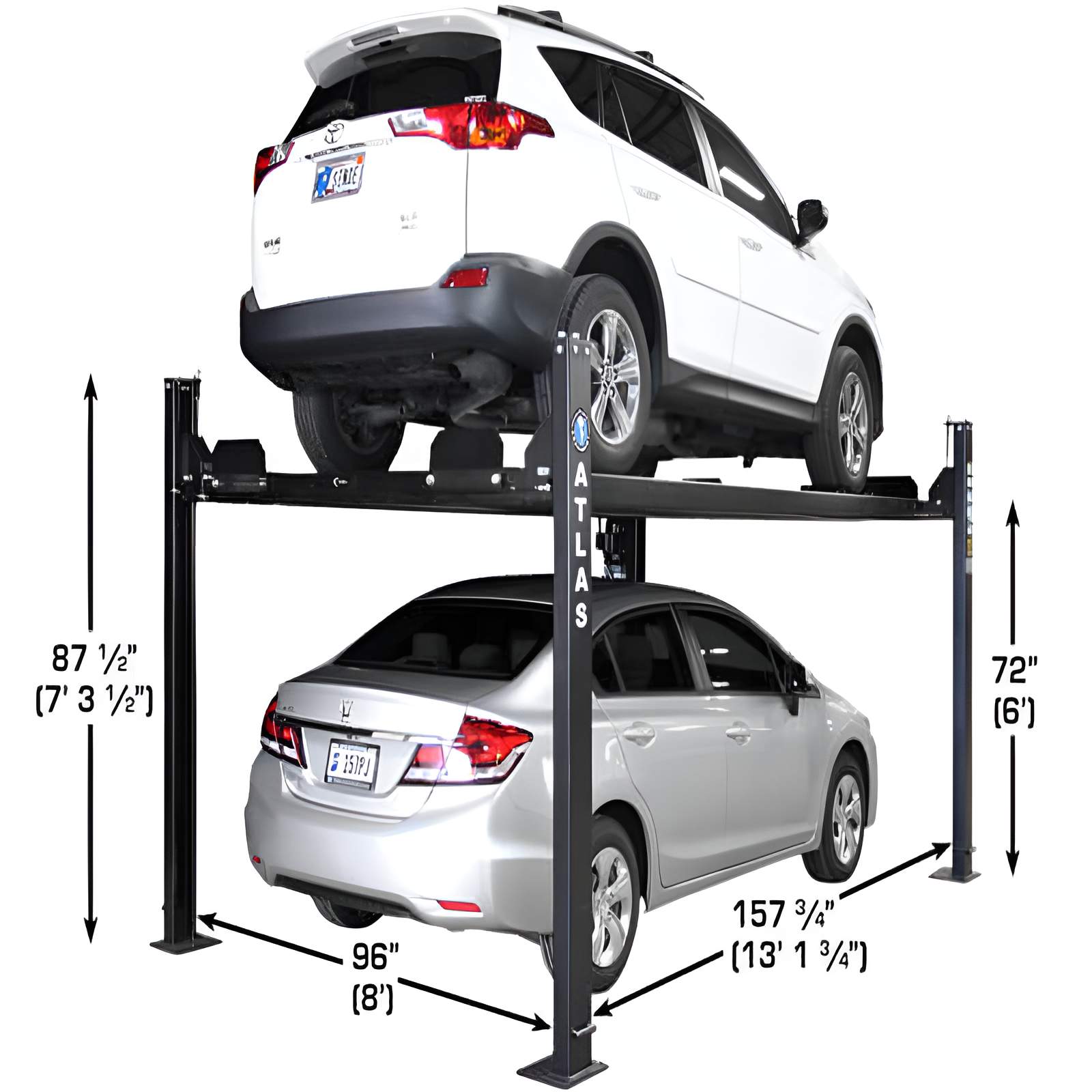 Atlas APEX 8 4-post lift Back View with 2 cars view