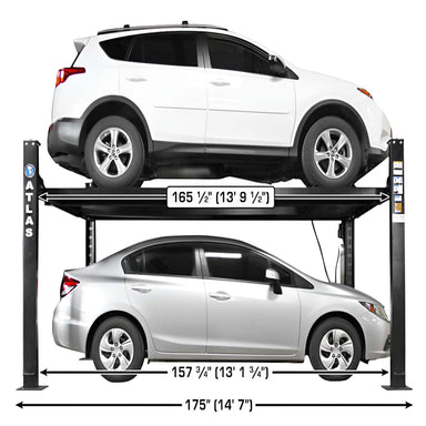 Atlas Apex 8, 8,000 lb Full Side View with 2 Cars and with Dimension