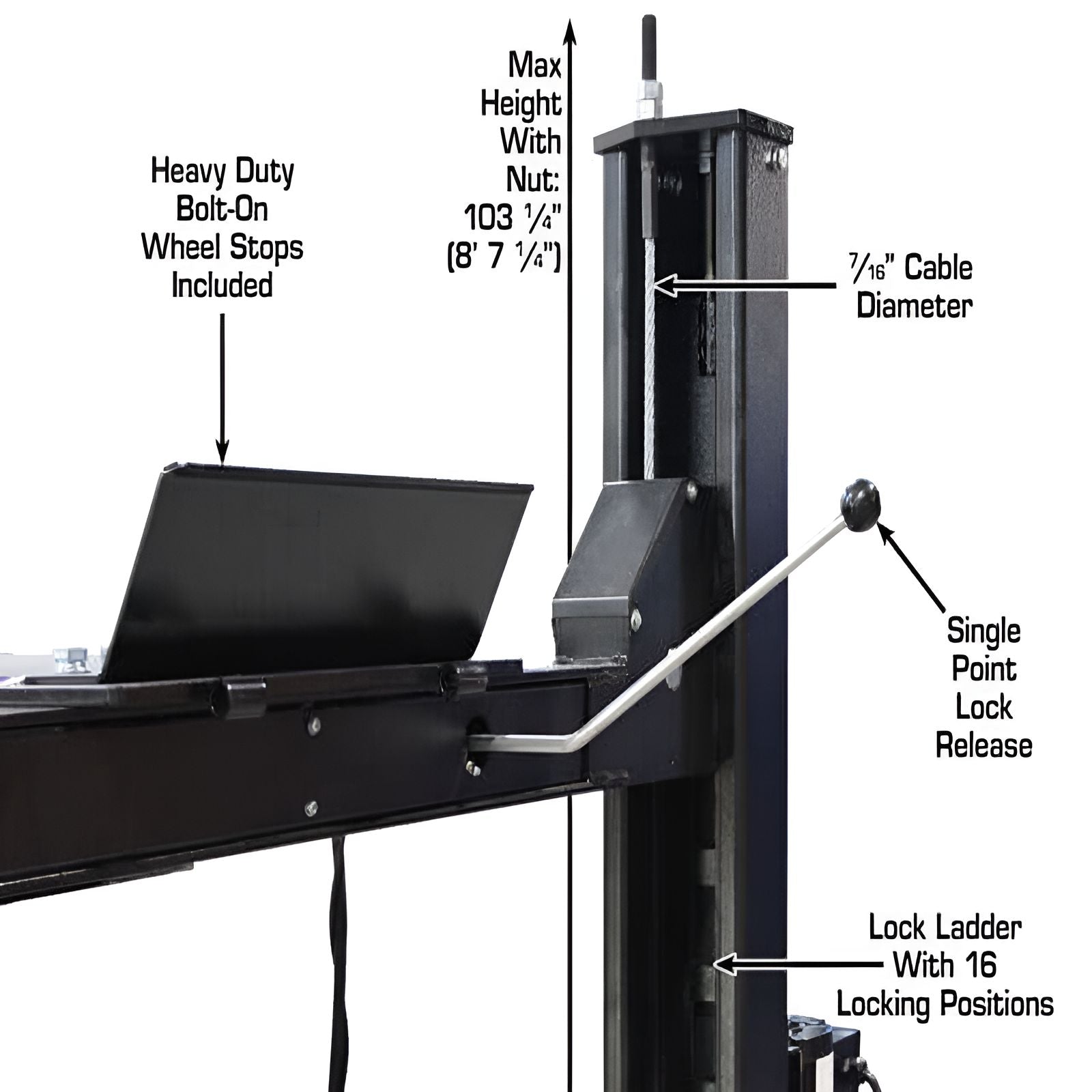 Upper View  of Apex 9, 9,000 lb 4 Post Vehicle Storage Lift - ALI Certified