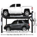Apex 9, 9,000 lb 4 Post Vehicle Storage Lift - ALI Certified With 2 Cars top and Bottom Full Side View 