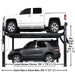 Apex 9, 9,000 lb 4 Post Vehicle Storage Lift - ALI Certified With 2 Cars top and Bottom Full Side View 