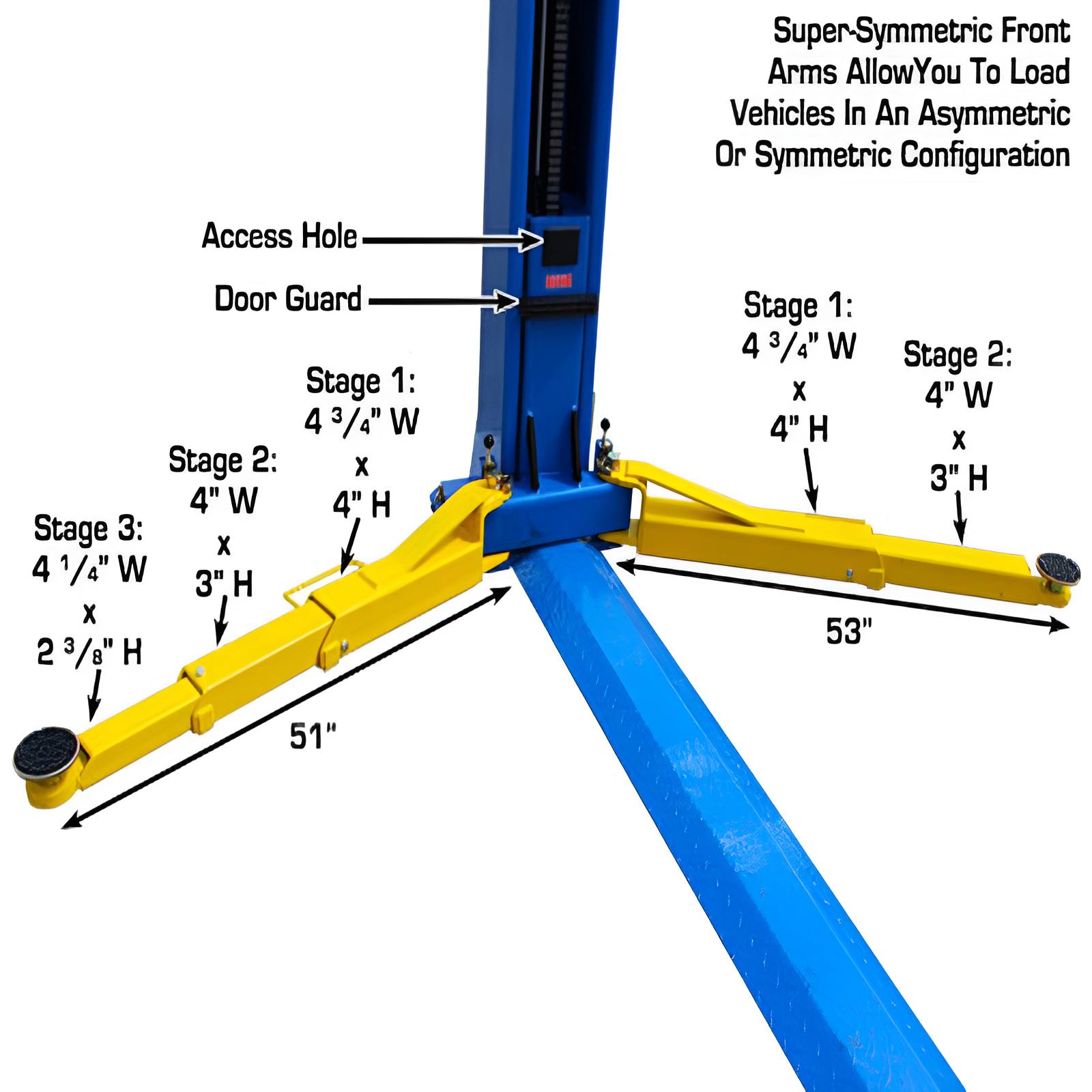 Atlas BP10000 10,000 lb 2 Post Lift - Low Ceiling Long Arm View