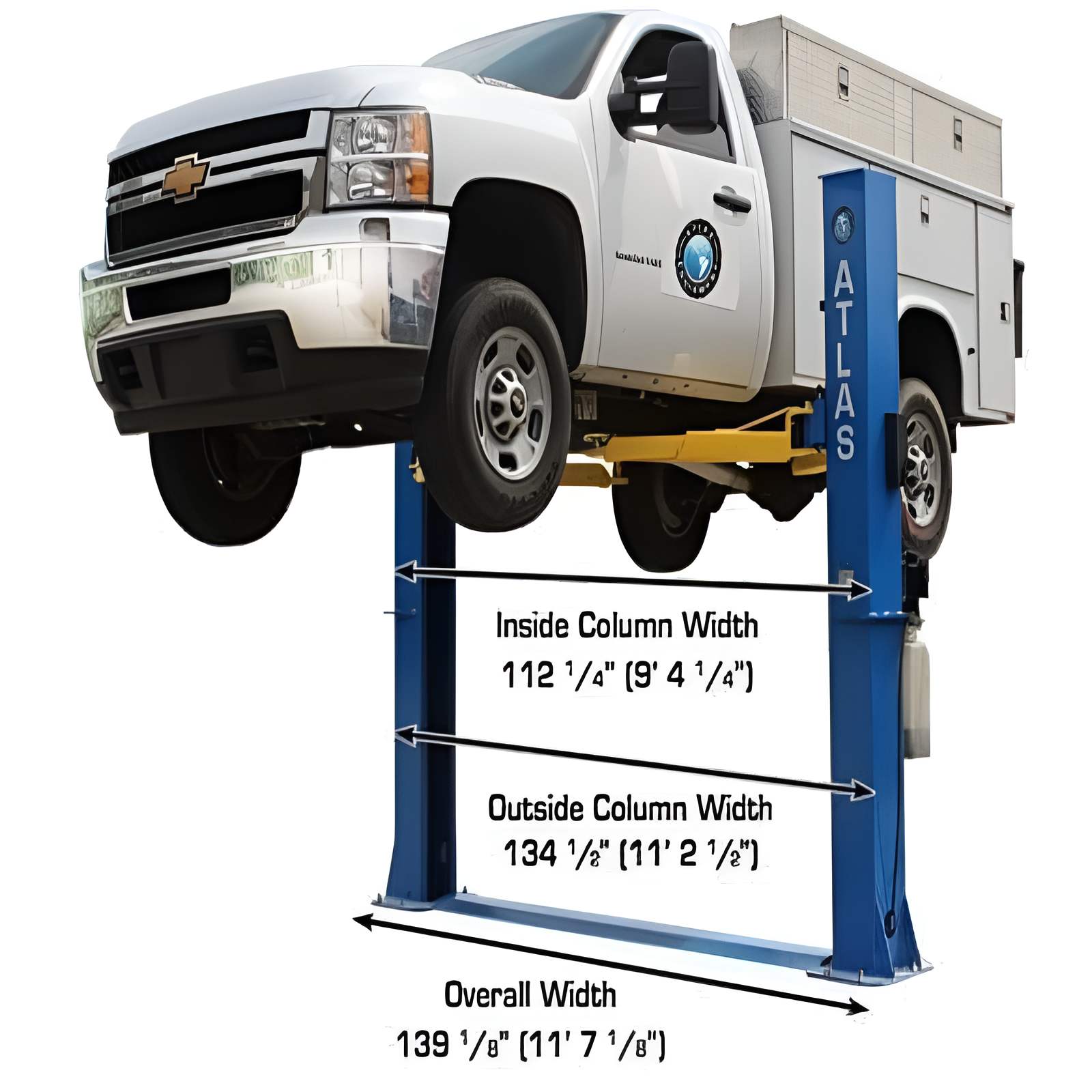 BP10000 10,000 lb 2 Post Lift - Low Ceiling Side View with Truck