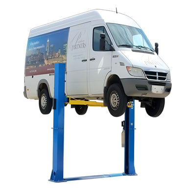 Atlas BP10000 10,000 lb 2 Post Lift - Low Ceiling Side View with Van