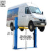 BP10000 10,000 lb 2 Post Lift - Low Ceiling Side View with Van and Dimension View