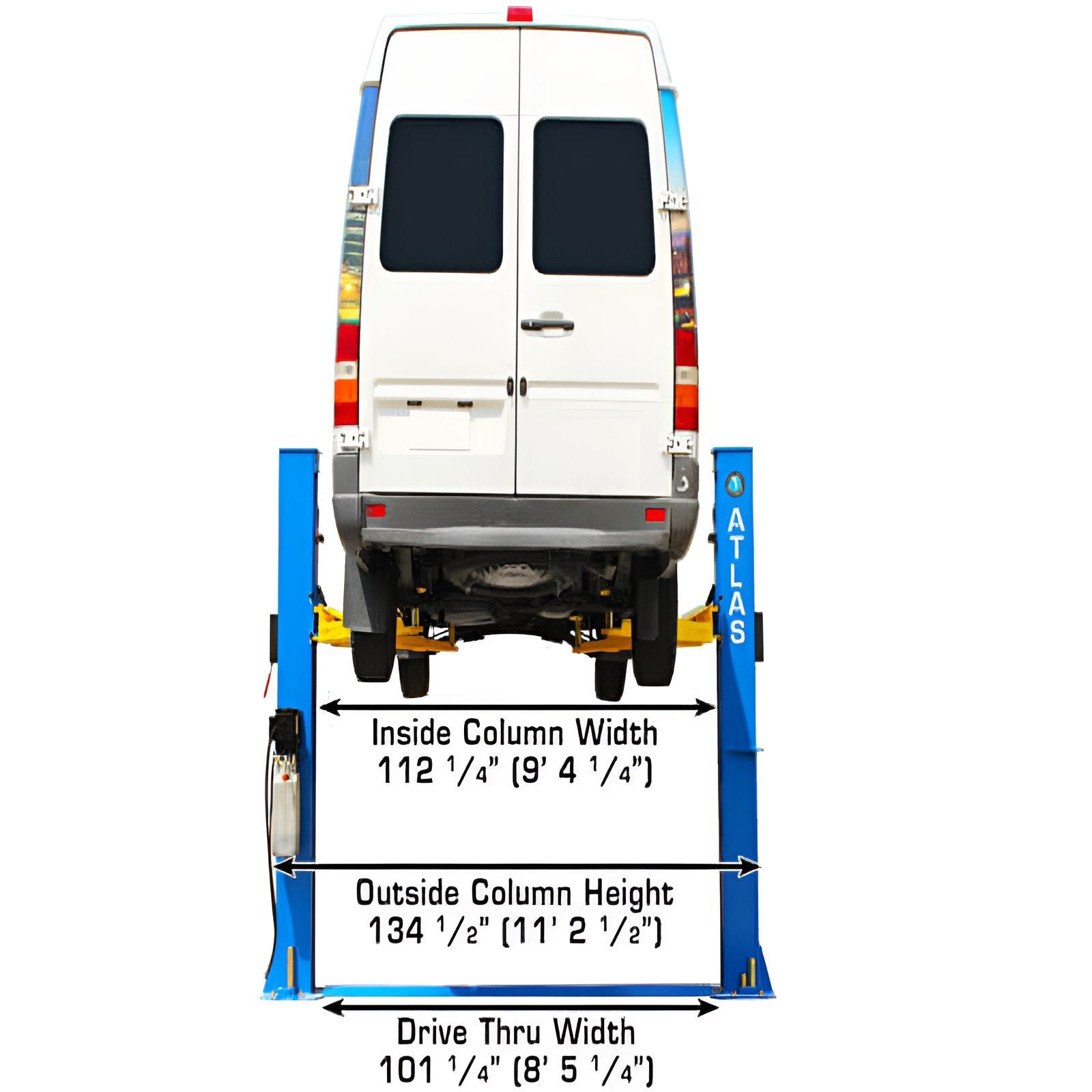 Atlas BP10000 10,000 lb 2 Post Lift Back View with Van
