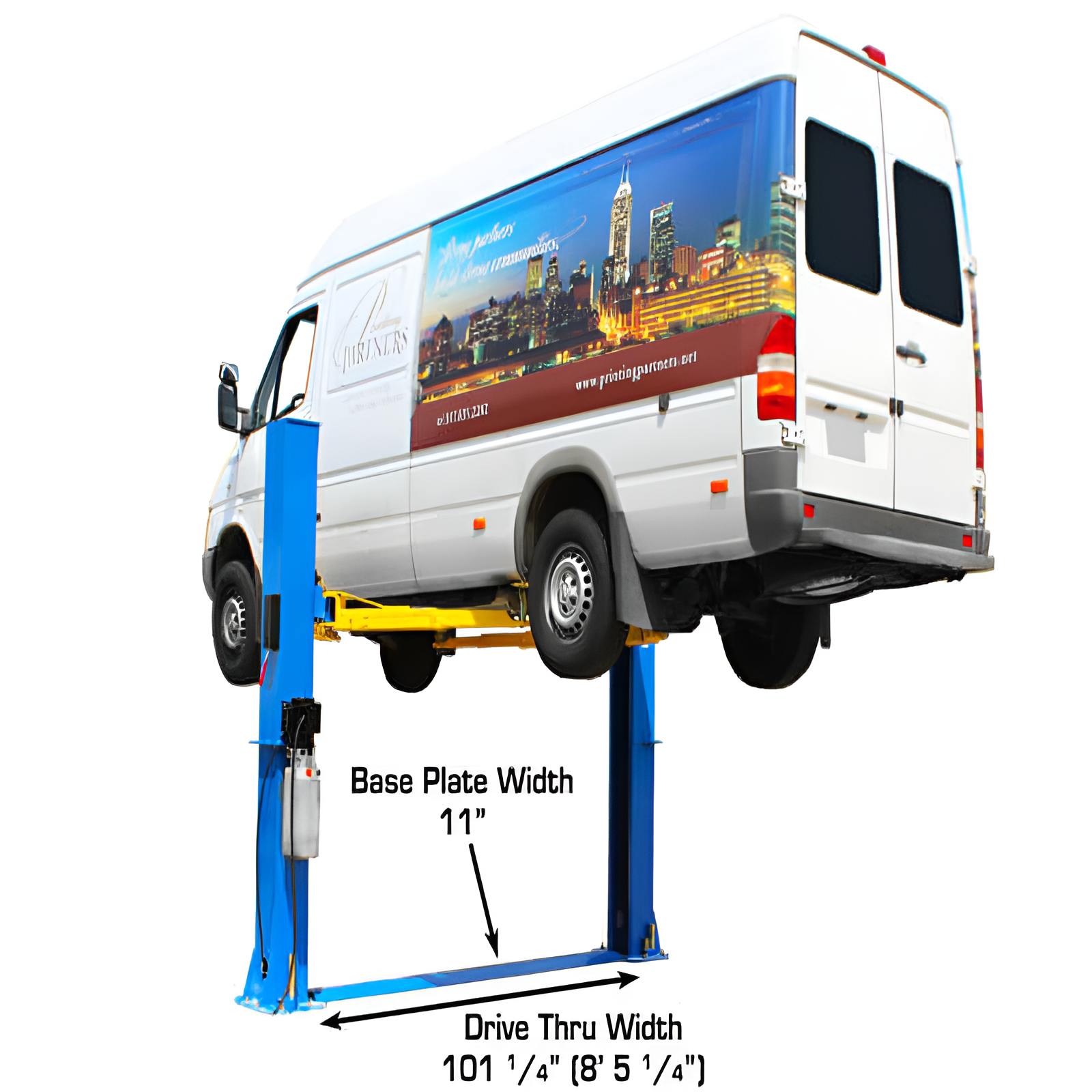 BP10000 10,000 lb 2 Post Lift - Low Ceiling Semi Side View