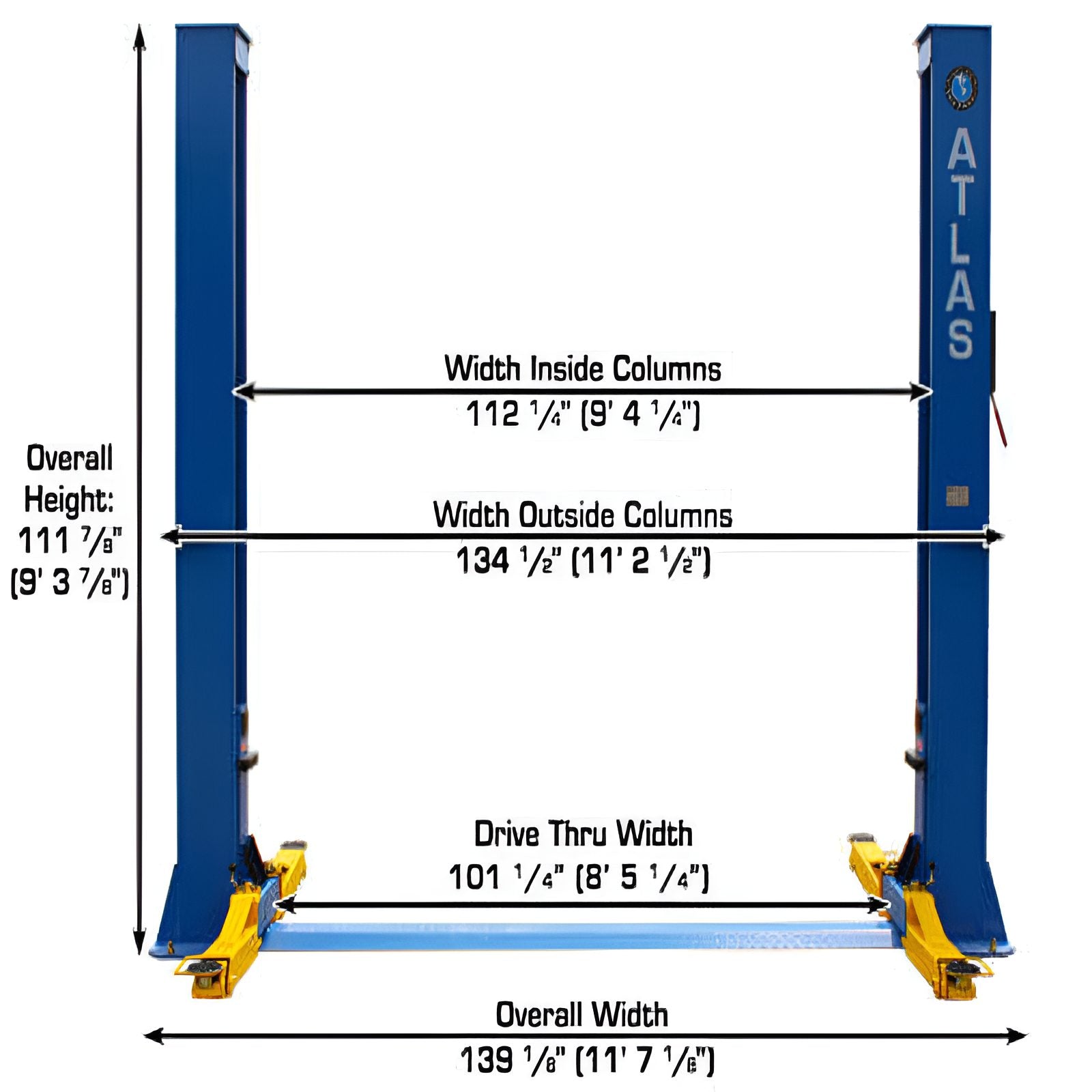 Atlas BP10000 10,000 lb 2 Post Lift - Low Ceiling Front View 