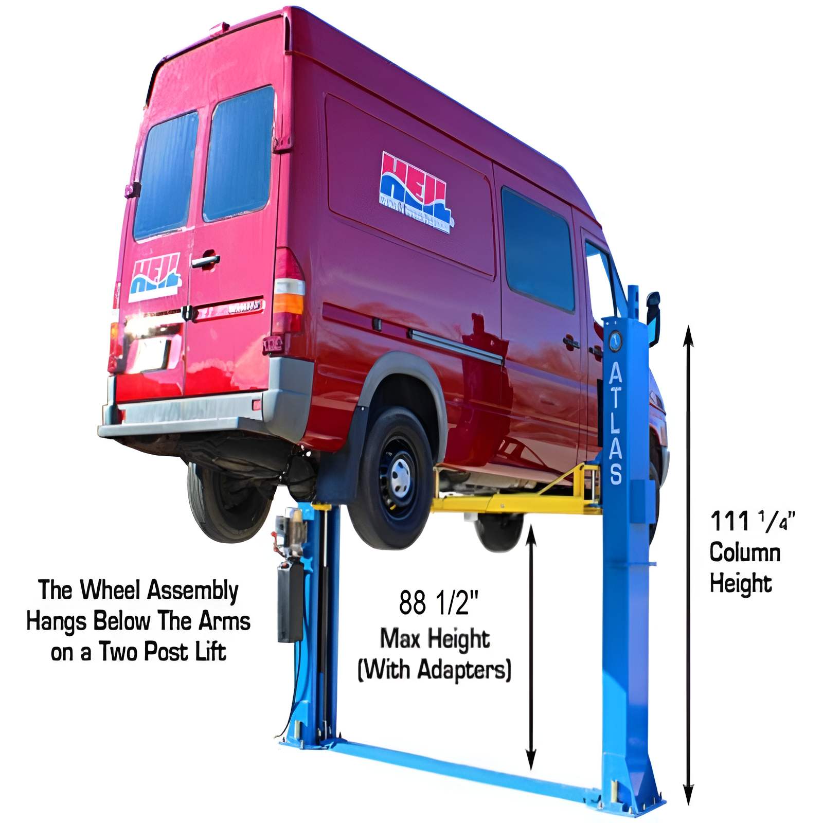 Atlas BP12000X, 12,000 lb 2 Post Lift - Commercial Grade Semi Back View