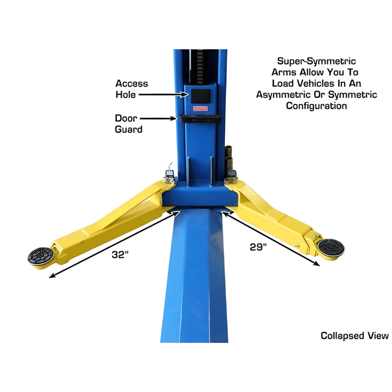 BP8000, 8,000 lb 2 Post Lift - Low Ceiling by Atlas Arm Dimension View