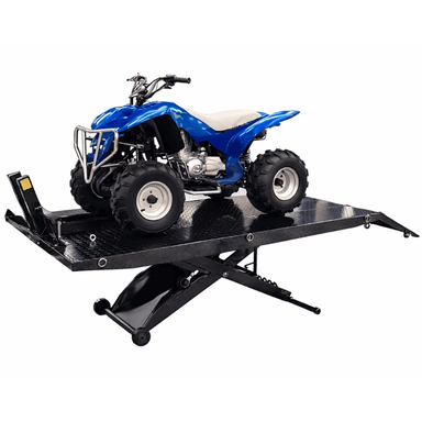 Atlas Cyclelift XLT Motorcycle/ATV Lift Side View with Blue 4 Wheel Motor