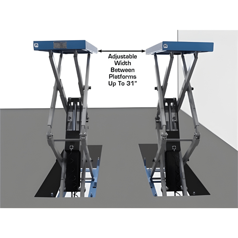 Atlas FM9SL 9,000 lb In Ground Lift - Full Rise Front View with Dimension