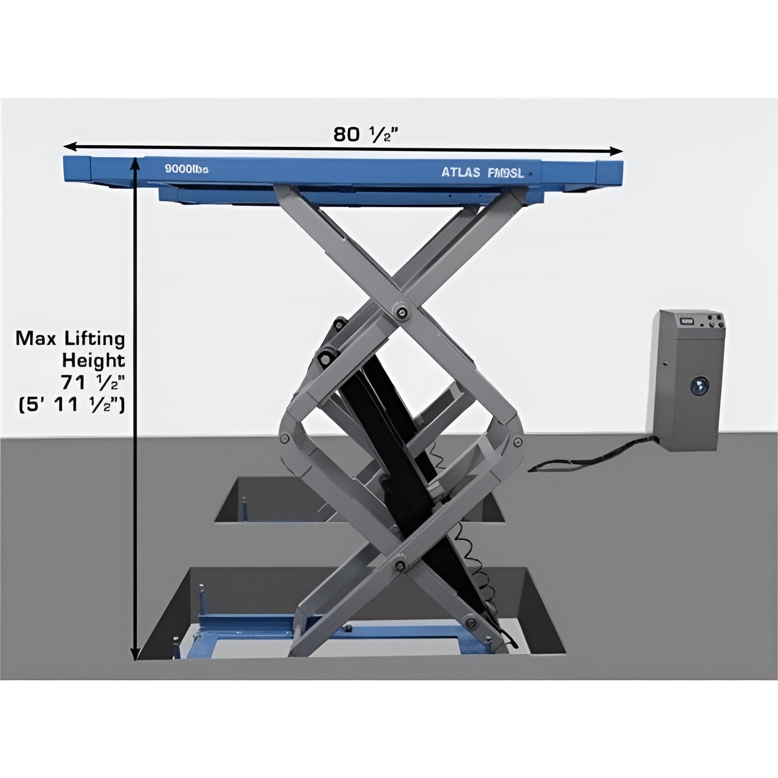 FM9SL 9,000 lb In Ground Lift - Full Rise Dimension View