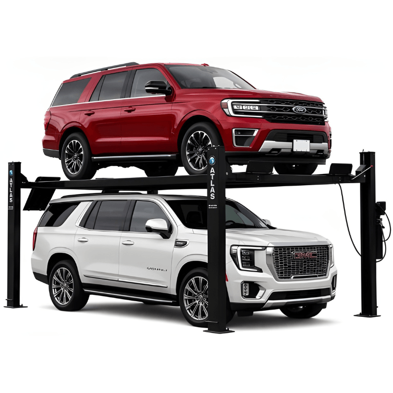 Atlas Garage Pro 9000 - 9,000lb Extra Large Vehicle Storage Lift Side View with 2 Cars