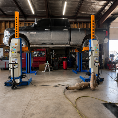 Dodge Ram +3500 on Atlas Mobile Column Lifts purchased from HeavyLift Direct 2026
