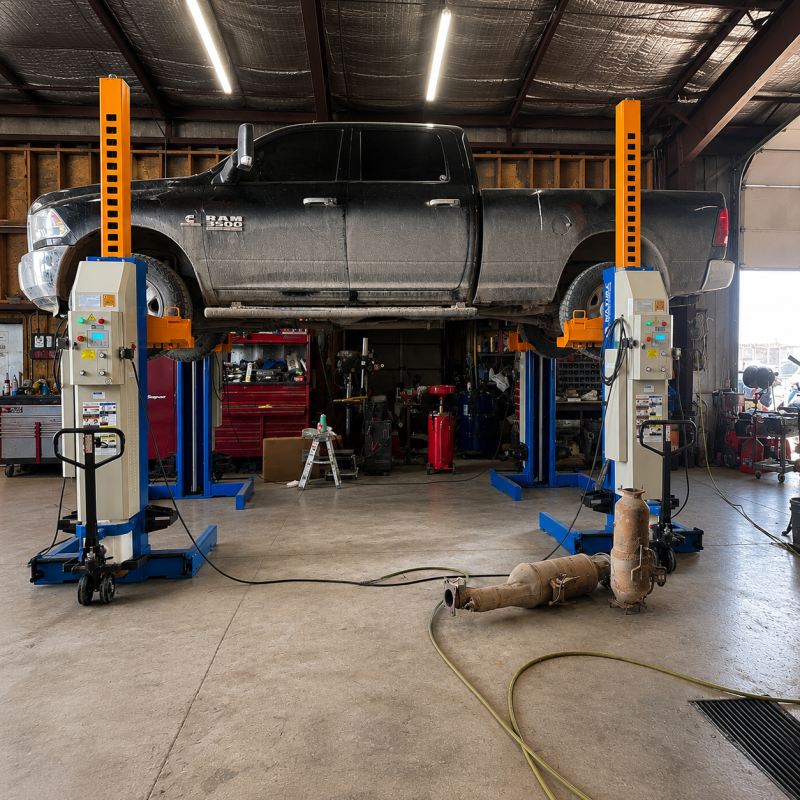 Dodge Ram +3500 on Atlas Mobile Column Lifts purchased from HeavyLift Direct 2026