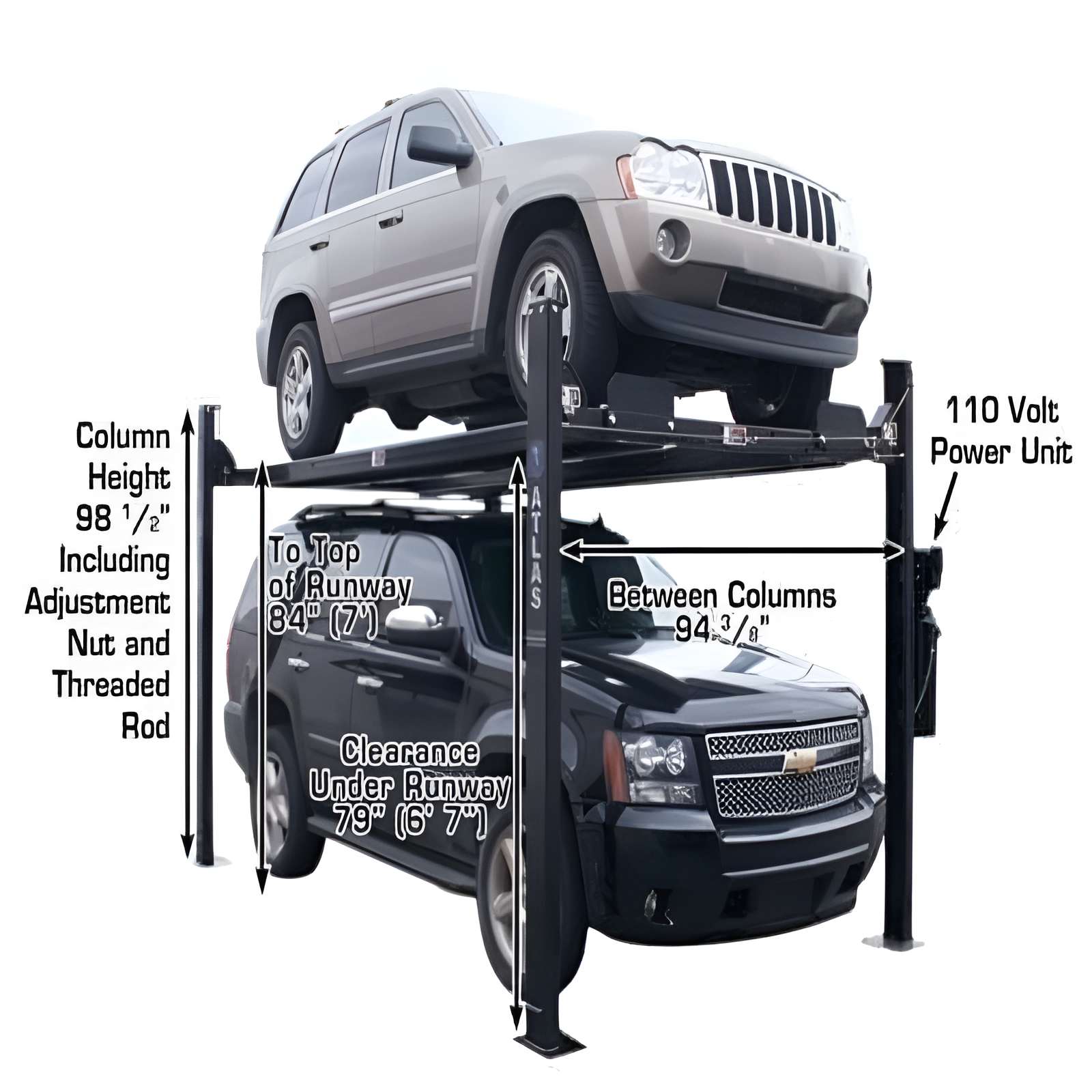 Garage Pro 8000 EXT, 8,000 lb 4 Post Vehicle Storage Lift- Extra Tall Front View