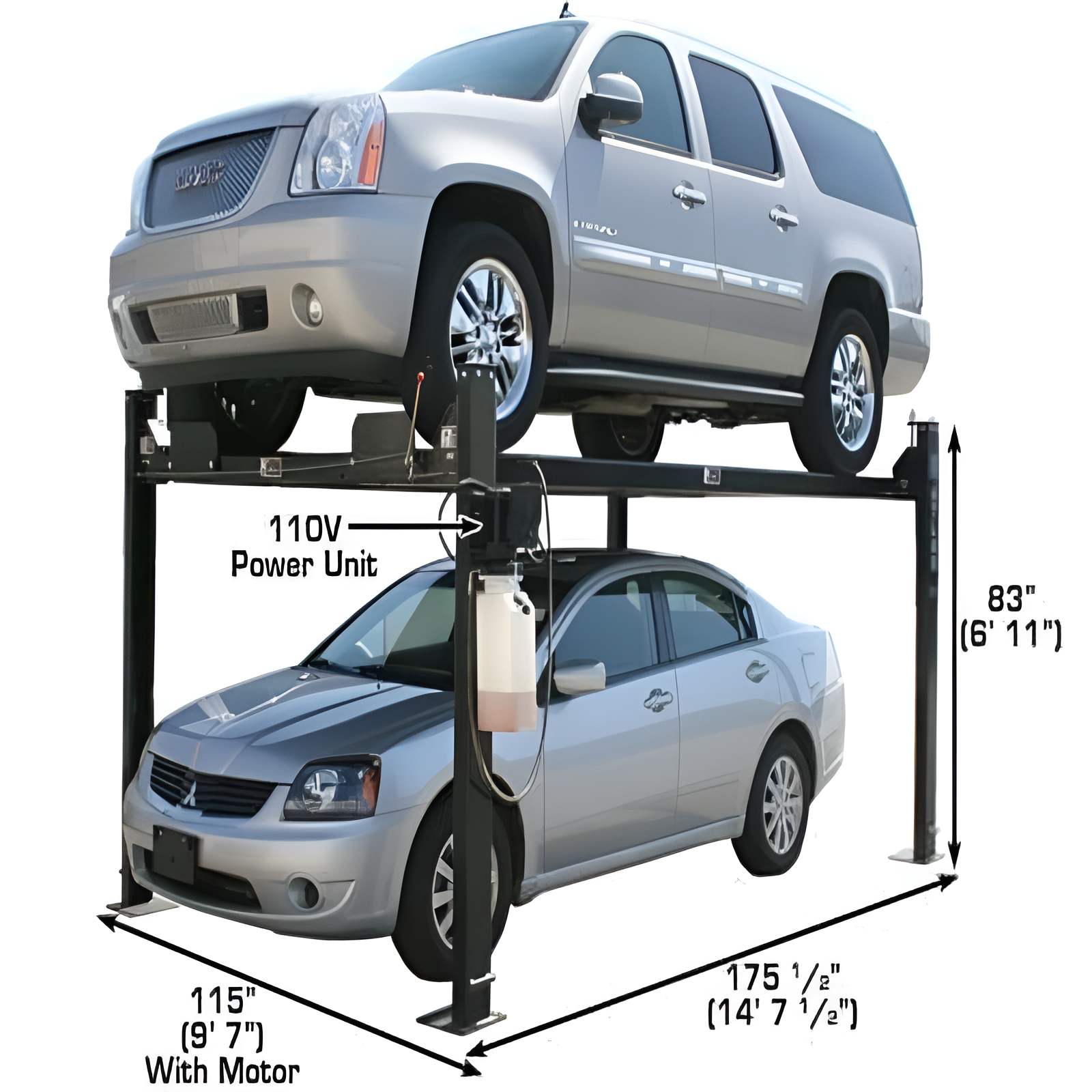 Atlas Garage Pro8000, Side View with Dimensions
