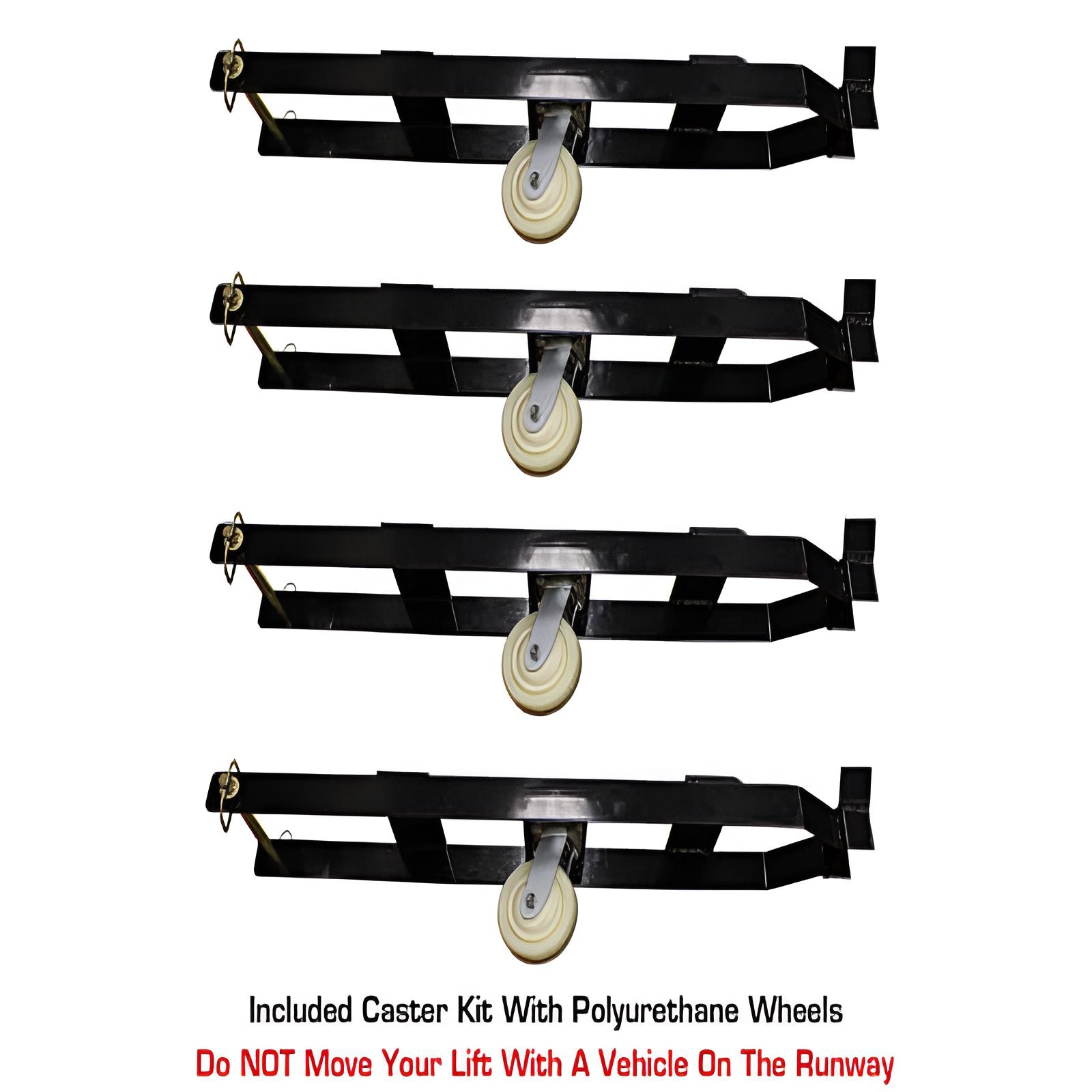 Atlas RJ35 sliding jacks supporting vehicle on 4 post lift - Rolling Wheels View