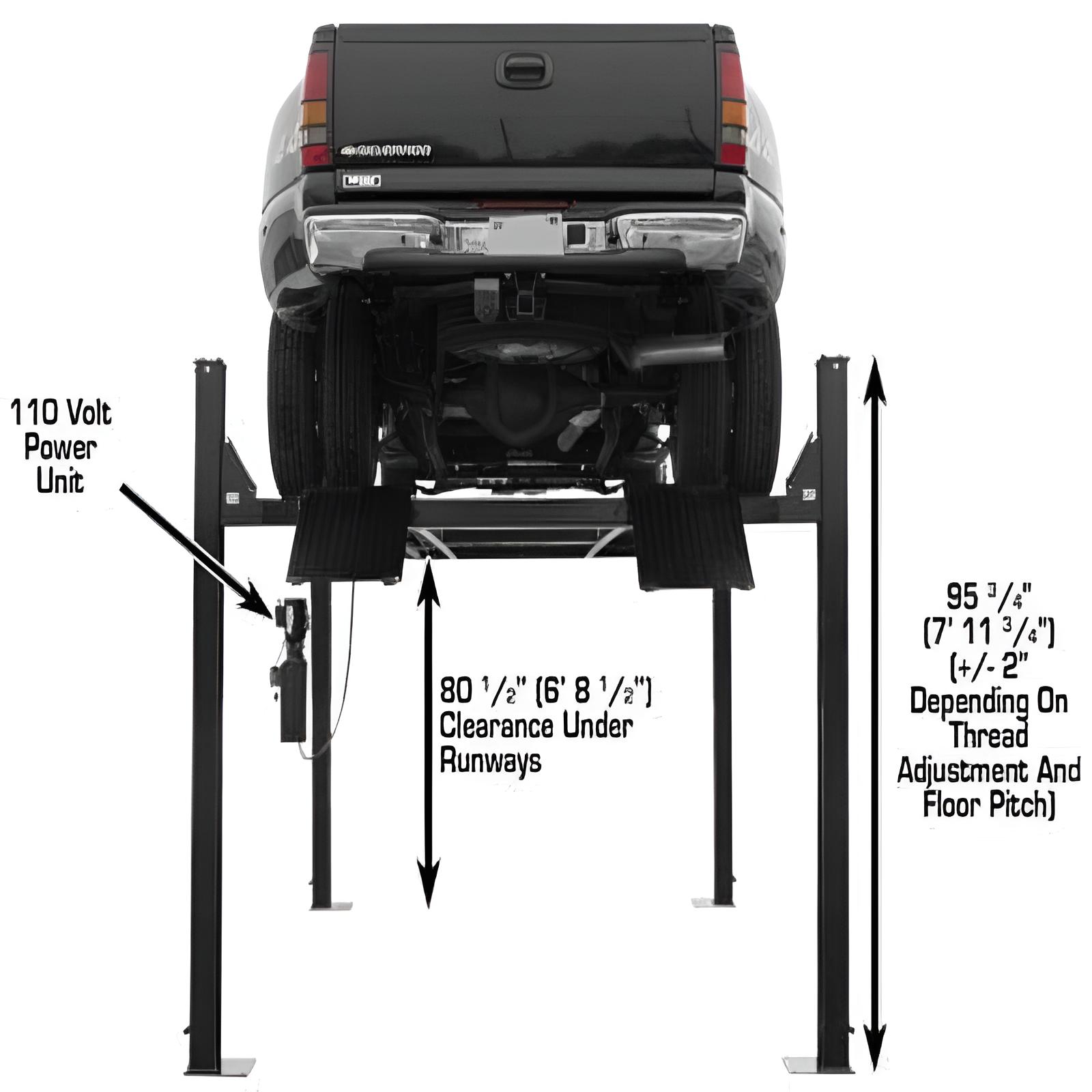 Atlas Garage Pro 9000 4 post lift showing solid steel runways