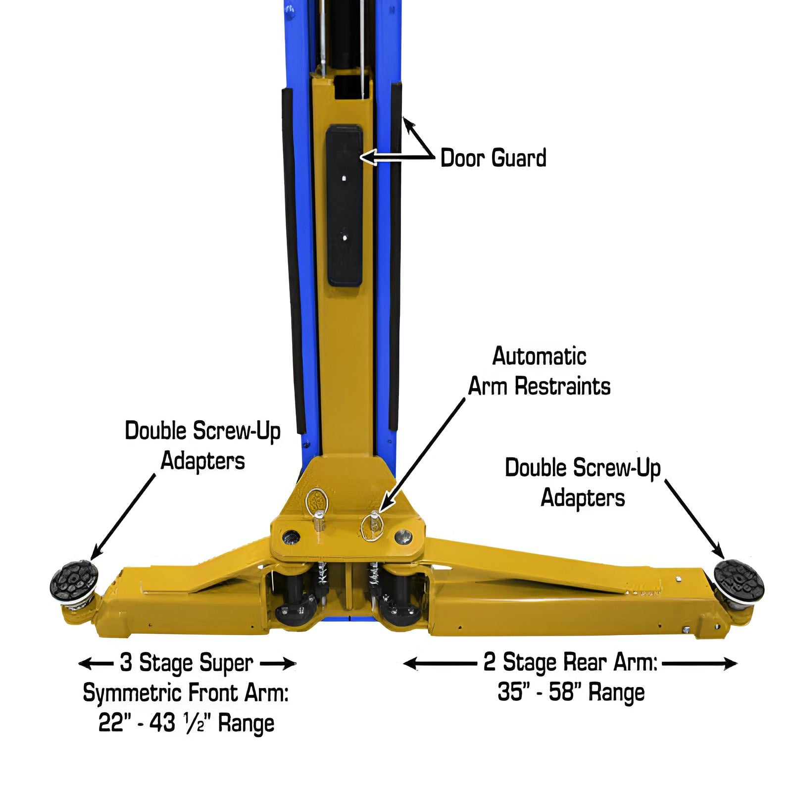 PVL10, 10,000 lb 2 Post Lift - ALI Certified Arm Base View
