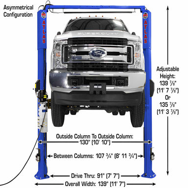 Atlas PVL10, 10,000 Front View with Dimension and car lifting high