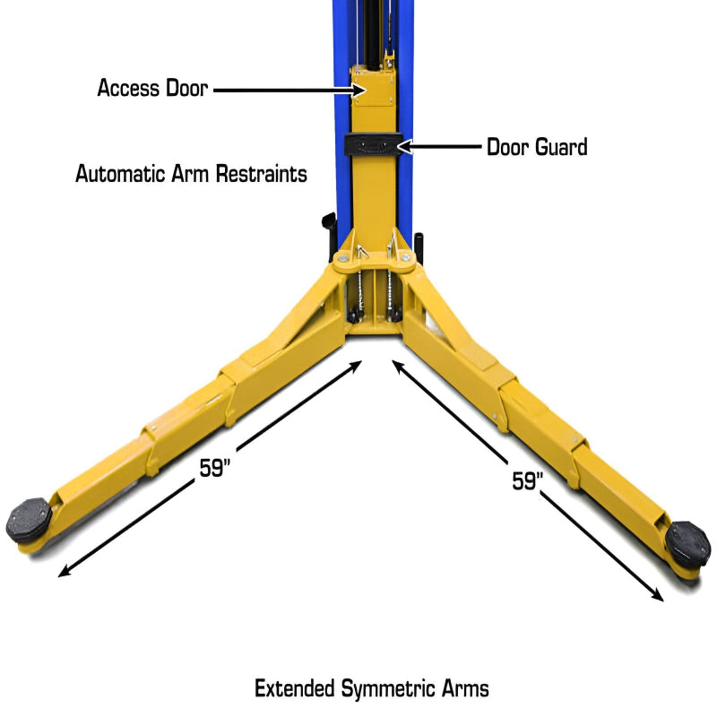 Atlas PVL12, 12,000 lb 2 Post Lift - Extra Wide & Tall - ALI Certified Arm Base View