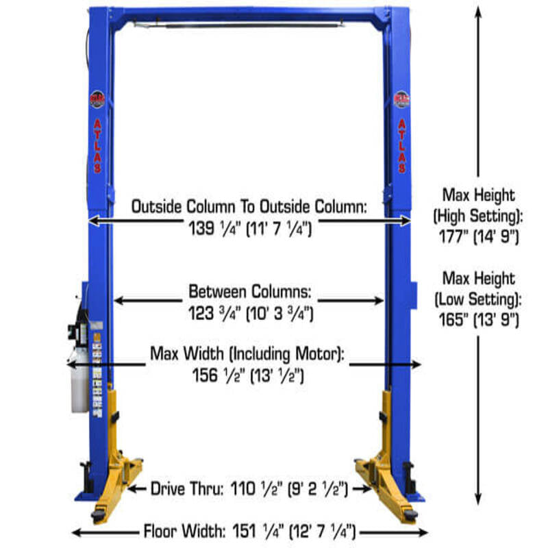 Atlas PVL12 12,000 lb Post Lift - Front View