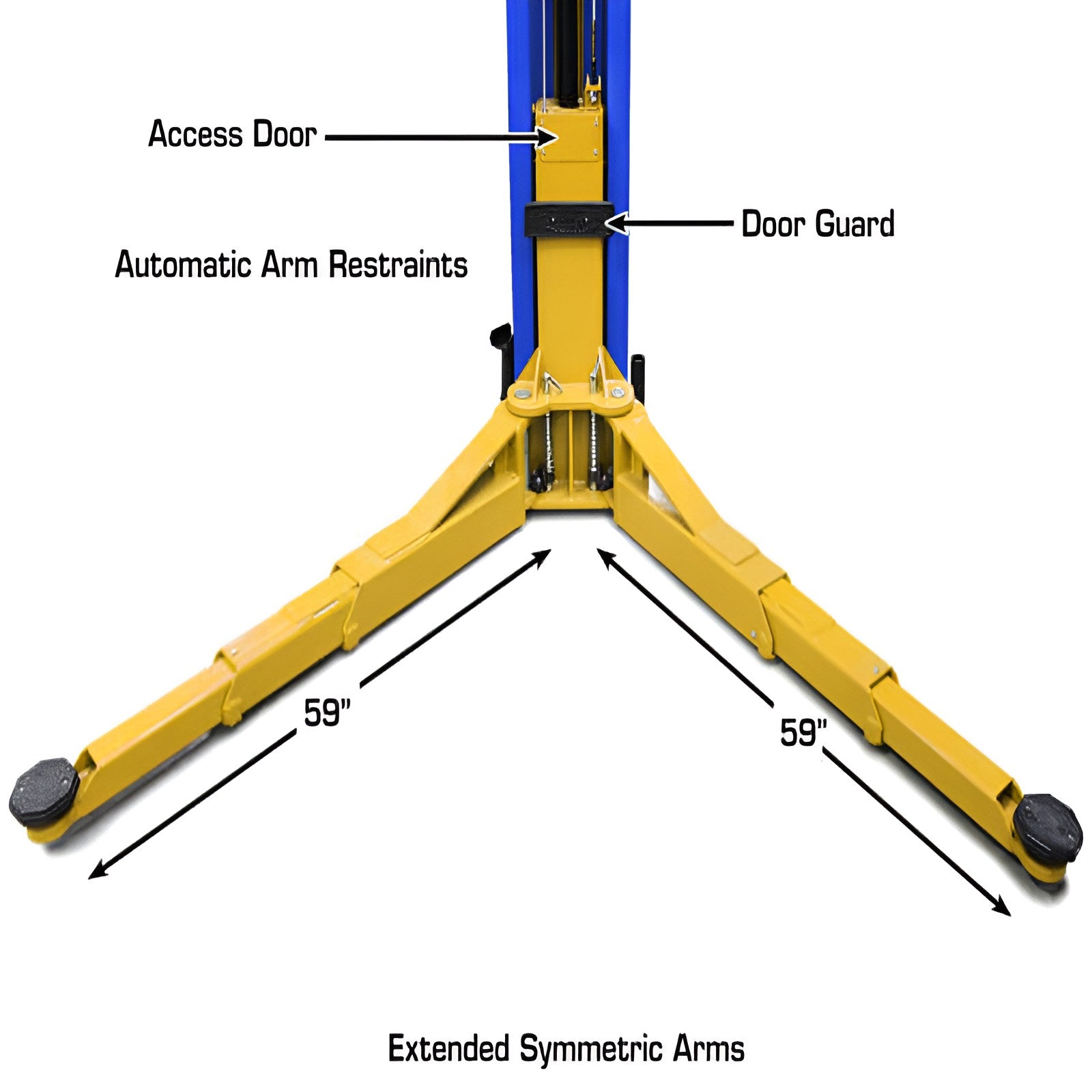 Atlas PVL12, 12,000 lb 2 Post Lift - Extra Wide & Tall - ALI Certified Arm Base View